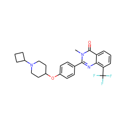 Cn1c(-c2ccc(OC3CCN(C4CCC4)CC3)cc2)nc2c(C(F)(F)F)cccc2c1=O ZINC000040390884