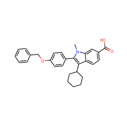 Cn1c(-c2ccc(OCc3ccccc3)cc2)c(C2CCCCC2)c2ccc(C(=O)O)cc21 ZINC000036350476