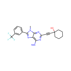 Cn1c(-c2cccc(C(F)(F)F)c2)nc2c(N)nc(C#CC3(O)CCCCC3)nc21 ZINC000013861455