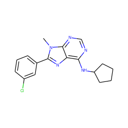 Cn1c(-c2cccc(Cl)c2)nc2c(NC3CCCC3)ncnc21 ZINC000035875950