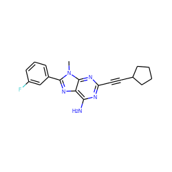 Cn1c(-c2cccc(F)c2)nc2c(N)nc(C#CC3CCCC3)nc21 ZINC000013861462