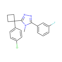 Cn1c(-c2cccc(F)c2)nnc1C1(c2ccc(Cl)cc2)CCC1 ZINC000040972933