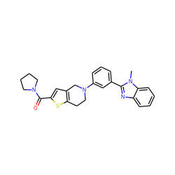 Cn1c(-c2cccc(N3CCc4sc(C(=O)N5CCCC5)cc4C3)c2)nc2ccccc21 ZINC000653863951