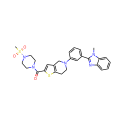 Cn1c(-c2cccc(N3CCc4sc(C(=O)N5CCN(S(C)(=O)=O)CC5)cc4C3)c2)nc2ccccc21 ZINC000653858635