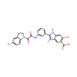 Cn1c(-c2cccc(NC(=O)C(=O)N3CCc4cc(Br)ccc43)c2)c(I)c2cc(C(=O)O)c(O)cc21 ZINC000221042714