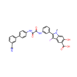 Cn1c(-c2cccc(NC(=O)C(=O)Nc3ccc(-c4cccc(C#N)c4)cc3)c2)c(I)c2cc(C(=O)O)c(O)cc21 ZINC000220895820