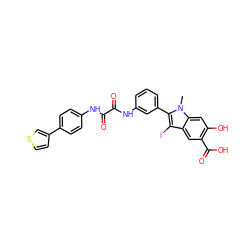 Cn1c(-c2cccc(NC(=O)C(=O)Nc3ccc(-c4ccsc4)cc3)c2)c(I)c2cc(C(=O)O)c(O)cc21 ZINC000220764198