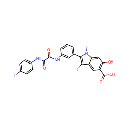 Cn1c(-c2cccc(NC(=O)C(=O)Nc3ccc(I)cc3)c2)c(I)c2cc(C(=O)O)c(O)cc21 ZINC000221042796