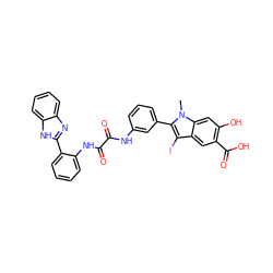 Cn1c(-c2cccc(NC(=O)C(=O)Nc3ccccc3-c3nc4ccccc4[nH]3)c2)c(I)c2cc(C(=O)O)c(O)cc21 ZINC000221053723