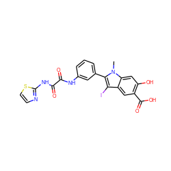 Cn1c(-c2cccc(NC(=O)C(=O)Nc3nccs3)c2)c(I)c2cc(C(=O)O)c(O)cc21 ZINC000221065564