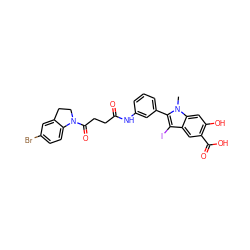 Cn1c(-c2cccc(NC(=O)CCC(=O)N3CCc4cc(Br)ccc43)c2)c(I)c2cc(C(=O)O)c(O)cc21 ZINC000299827487