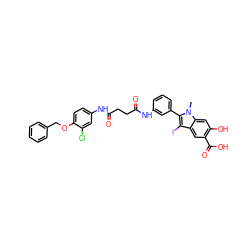 Cn1c(-c2cccc(NC(=O)CCC(=O)Nc3ccc(OCc4ccccc4)c(Cl)c3)c2)c(I)c2cc(C(=O)O)c(O)cc21 ZINC000299830921