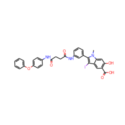 Cn1c(-c2cccc(NC(=O)CCC(=O)Nc3ccc(Oc4ccccc4)cc3)c2)c(I)c2cc(C(=O)O)c(O)cc21 ZINC000299824003