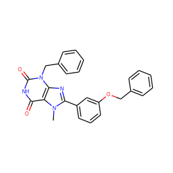 Cn1c(-c2cccc(OCc3ccccc3)c2)nc2c1c(=O)[nH]c(=O)n2Cc1ccccc1 ZINC000008671588