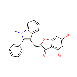 Cn1c(-c2ccccc2)c(/C=C2\Oc3cc(O)cc(O)c3C2=O)c2ccccc21 ZINC000049068225