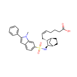 Cn1c(-c2ccccc2)cc2ccc(S(=O)(=O)N[C@@H]3[C@@H]4CC[C@@H](C4)[C@H]3C/C=C\CCCC(=O)O)cc21 ZINC000013521307