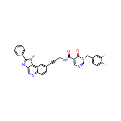 Cn1c(-c2ccccc2)nc2cnc3ccc(C#CCNC(=O)c4cncn(Cc5ccc(F)c(F)c5)c4=O)cc3c21 ZINC000169710287