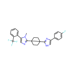 Cn1c(-c2ccccc2C(F)(F)F)cnc1C12CCC(c3nc(-c4ccc(F)cc4)c[nH]3)(CC1)CC2 ZINC000029126468