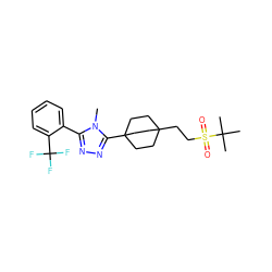 Cn1c(-c2ccccc2C(F)(F)F)nnc1C12CCC(CCS(=O)(=O)C(C)(C)C)(CC1)CC2 ZINC000071330921