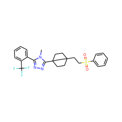 Cn1c(-c2ccccc2C(F)(F)F)nnc1C12CCC(CCS(=O)(=O)c3ccccc3)(CC1)CC2 ZINC000071316719