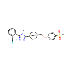 Cn1c(-c2ccccc2C(F)(F)F)nnc1C12CCC(COc3ccc(S(C)(=O)=O)cc3)(CC1)CC2 ZINC000071315866