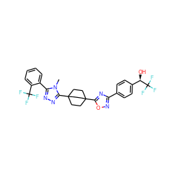 Cn1c(-c2ccccc2C(F)(F)F)nnc1C12CCC(c3nc(-c4ccc([C@@H](O)C(F)(F)F)cc4)no3)(CC1)CC2 ZINC000028529265