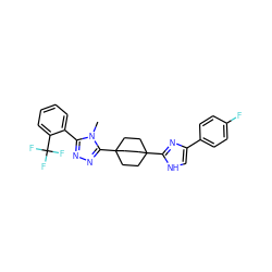 Cn1c(-c2ccccc2C(F)(F)F)nnc1C12CCC(c3nc(-c4ccc(F)cc4)c[nH]3)(CC1)CC2 ZINC000028529788