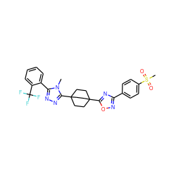 Cn1c(-c2ccccc2C(F)(F)F)nnc1C12CCC(c3nc(-c4ccc(S(C)(=O)=O)cc4)no3)(CC1)CC2 ZINC000028529794