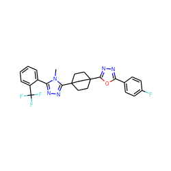 Cn1c(-c2ccccc2C(F)(F)F)nnc1C12CCC(c3nnc(-c4ccc(F)cc4)o3)(CC1)CC2 ZINC000028529164