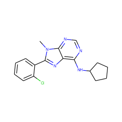 Cn1c(-c2ccccc2Cl)nc2c(NC3CCCC3)ncnc21 ZINC000034634319