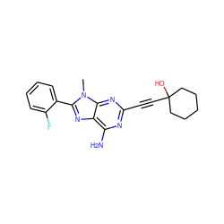 Cn1c(-c2ccccc2F)nc2c(N)nc(C#CC3(O)CCCCC3)nc21 ZINC000013861449