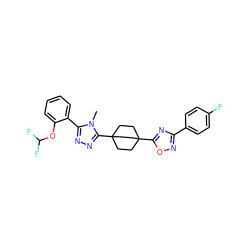 Cn1c(-c2ccccc2OC(F)F)nnc1C12CCC(c3nc(-c4ccc(F)cc4)no3)(CC1)CC2 ZINC000028563014