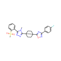 Cn1c(-c2ccccc2S(C)(=O)=O)nnc1C12CCC(c3nc(-c4ccc(F)cc4)no3)(CC1)CC2 ZINC000028529367