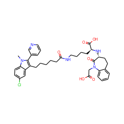 Cn1c(-c2cccnc2)c(CCCCCC(=O)NCCCC[C@H](N[C@@H]2CCc3ccccc3N(CC(=O)O)C2=O)C(=O)O)c2cc(Cl)ccc21 ZINC000029487968