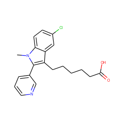 Cn1c(-c2cccnc2)c(CCCCCC(=O)O)c2cc(Cl)ccc21 ZINC000005161529