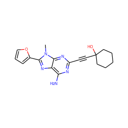 Cn1c(-c2ccco2)nc2c(N)nc(C#CC3(O)CCCCC3)nc21 ZINC000013861446