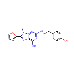 Cn1c(-c2ccco2)nc2c(N)nc(NCCc3ccc(O)cc3)nc21 ZINC000096907704