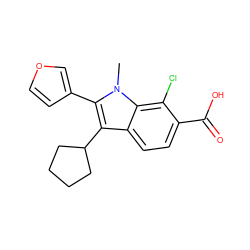 Cn1c(-c2ccoc2)c(C2CCCC2)c2ccc(C(=O)O)c(Cl)c21 ZINC000036350457