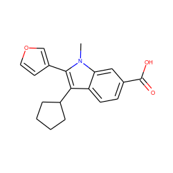 Cn1c(-c2ccoc2)c(C2CCCC2)c2ccc(C(=O)O)cc21 ZINC000001492276