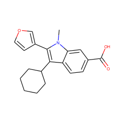 Cn1c(-c2ccoc2)c(C2CCCCC2)c2ccc(C(=O)O)cc21 ZINC000003612399