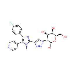 Cn1c(-c2cn([C@H]3[C@@H](O)O[C@H](CO)[C@@H](O)[C@@H]3O)nn2)nc(-c2ccc(F)cc2)c1-c1ccncc1 ZINC000103259480