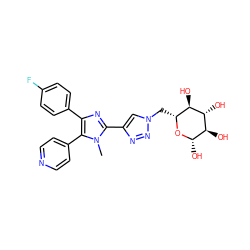 Cn1c(-c2cn(C[C@H]3O[C@@H](O)[C@H](O)[C@@H](O)[C@@H]3O)nn2)nc(-c2ccc(F)cc2)c1-c1ccncc1 ZINC000103258468