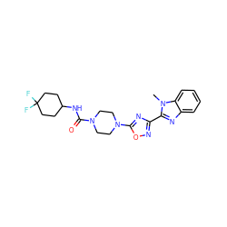 Cn1c(-c2noc(N3CCN(C(=O)NC4CCC(F)(F)CC4)CC3)n2)nc2ccccc21 ZINC000072180976