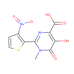 Cn1c(-c2sccc2[N+](=O)[O-])nc(C(=O)O)c(O)c1=O ZINC000013683552