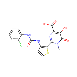 Cn1c(-c2sccc2NC(=O)Nc2ccccc2Cl)nc(C(=O)O)c(O)c1=O ZINC000101038603