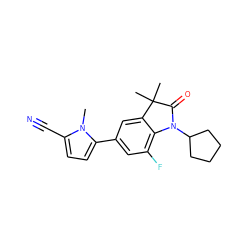 Cn1c(C#N)ccc1-c1cc(F)c2c(c1)C(C)(C)C(=O)N2C1CCCC1 ZINC000029133189