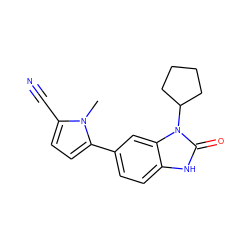 Cn1c(C#N)ccc1-c1ccc2[nH]c(=O)n(C3CCCC3)c2c1 ZINC000028460323