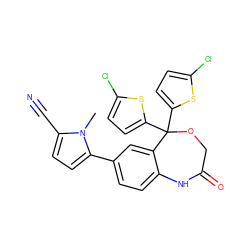 Cn1c(C#N)ccc1-c1ccc2c(c1)C(c1ccc(Cl)s1)(c1ccc(Cl)s1)OCC(=O)N2 ZINC000040421716