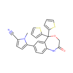 Cn1c(C#N)ccc1-c1ccc2c(c1)C(c1cccs1)(c1cccs1)OCC(=O)N2 ZINC000040410016