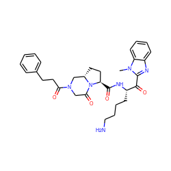 Cn1c(C(=O)[C@H](CCCCN)NC(=O)[C@@H]2CC[C@H]3CN(C(=O)CCc4ccccc4)CC(=O)N32)nc2ccccc21 ZINC000027982611